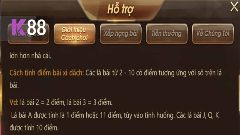 Cách tính điểm xì dách tại K88