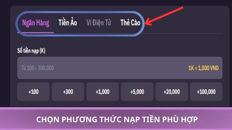 Chọn phương thức nạp tiền phù hợp