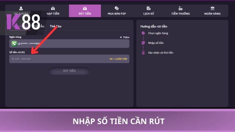 Nhập số tiền cần rút